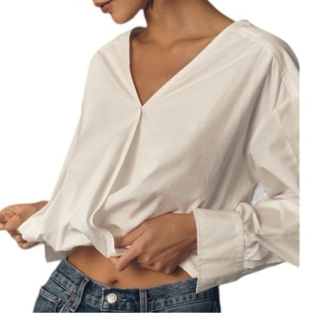 Pilcro White Bishop Sleeve Sailor Collar Blouse